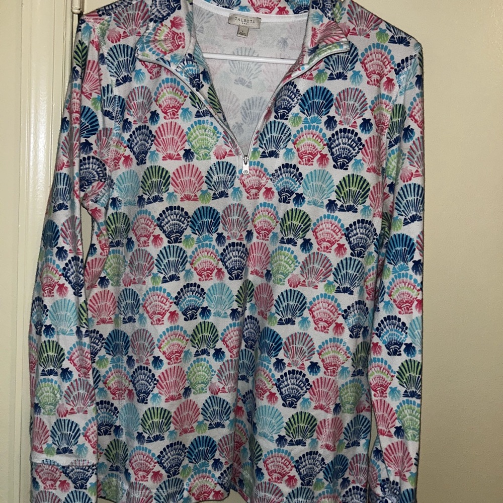 Talbots Colorful Shell Print Quarter-Zip Pullover